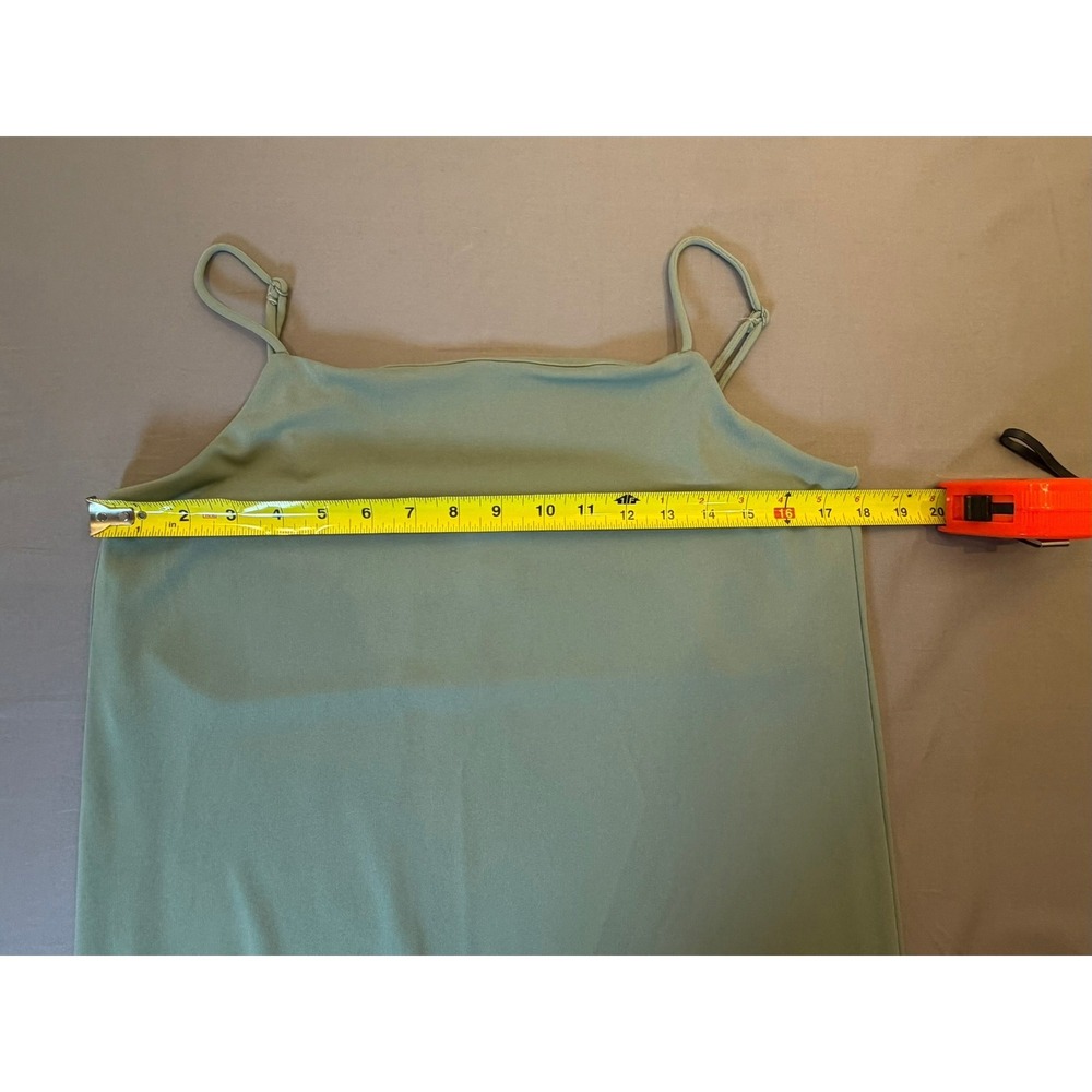 H&M Sage Green Slip Dress featuring adjustable spaghetti straps and a side slit - Picture 6 of 8